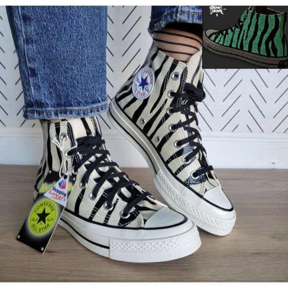 ⭐Converse Chuck 70 Hi 8 Women Shoes Zebra Print Canvas Glow in the Dark A15032C - Picture 1 of 13